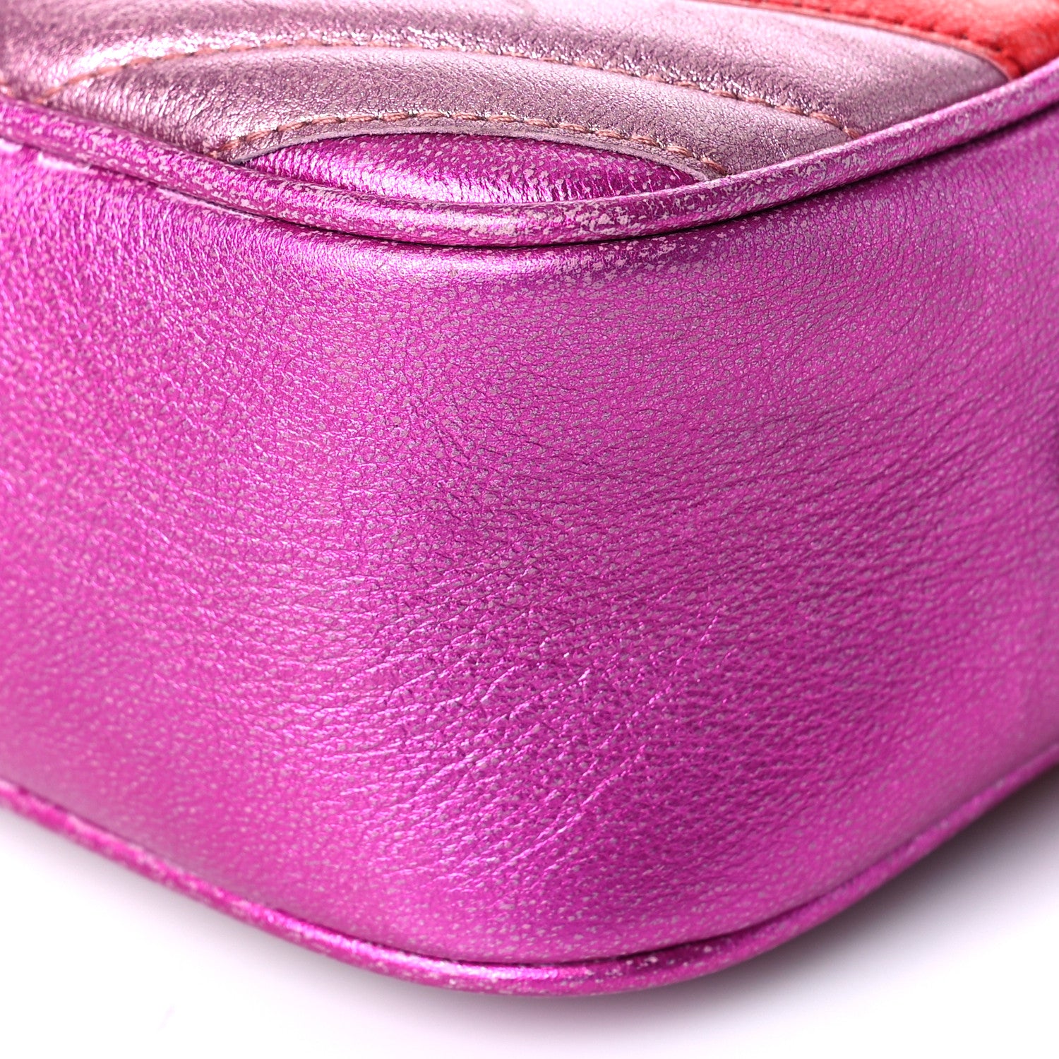 Gucci Laminated Nappa Matelasse Small GG Marmont Chain Shoulder Bag Fuxia Rosso Rosa 10 of 12