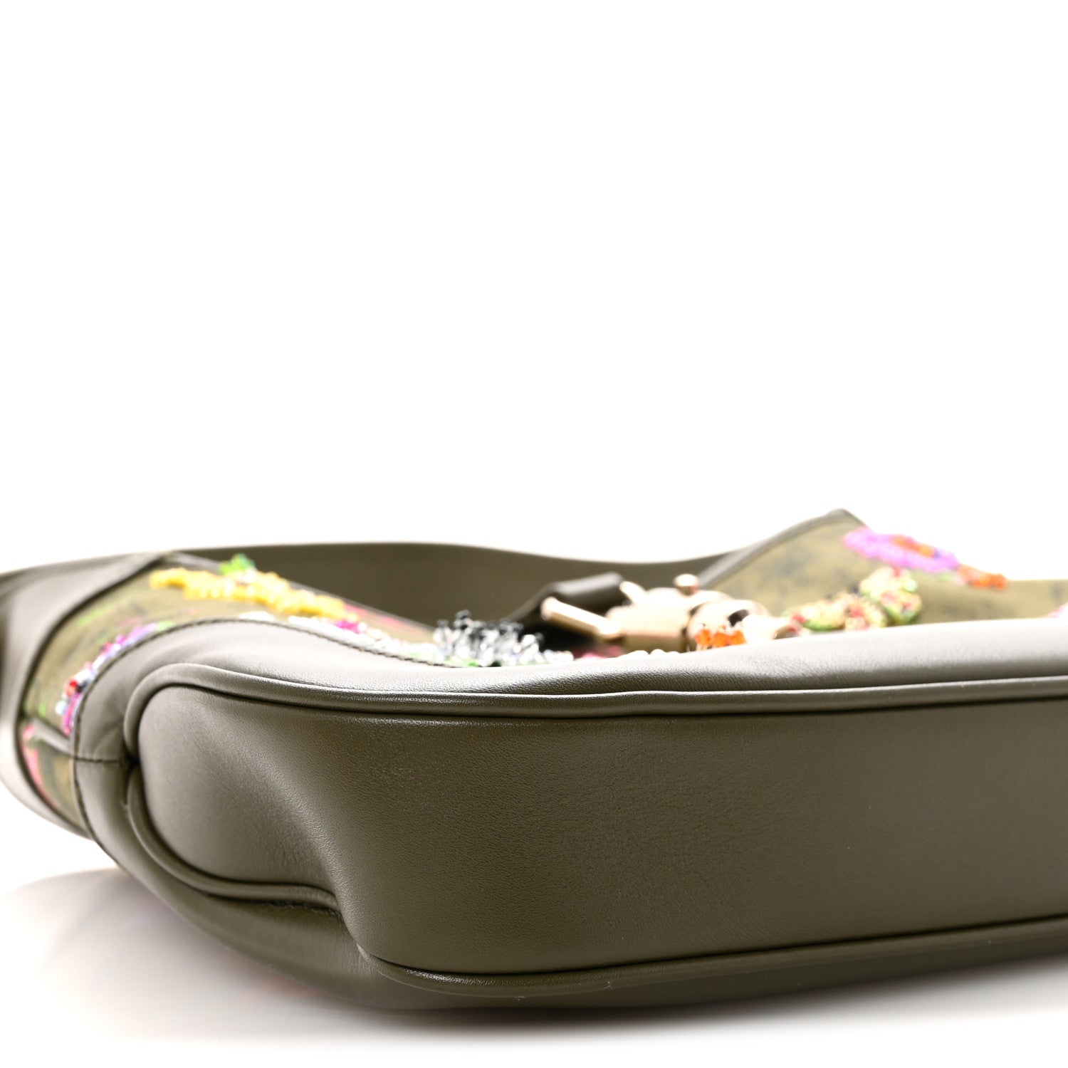 Gucci Calfskin Canvas Beaded Floral Medium Jackie 1961 Multicolor 9 of 10