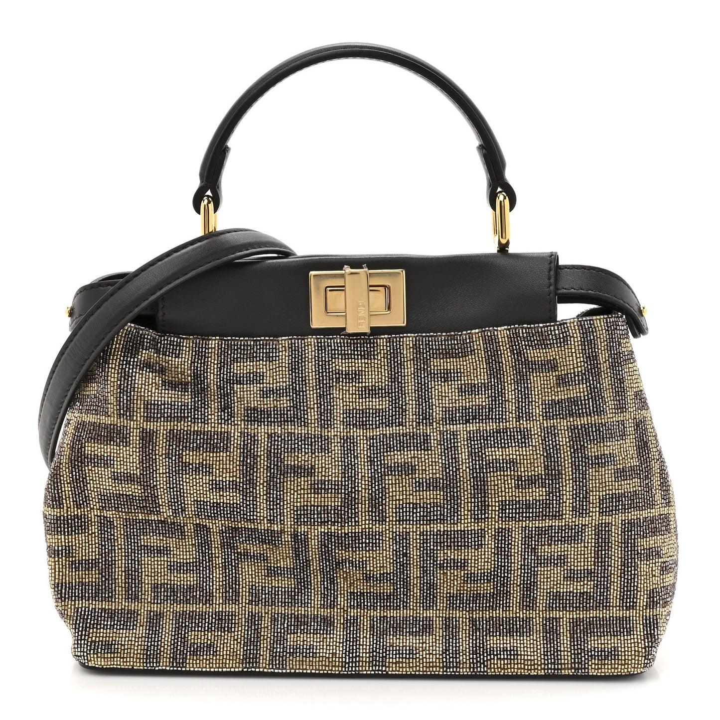 Vitello King Beaded Zucca Mini Peekaboo Iconic Satchel Mogano Panna Ebano