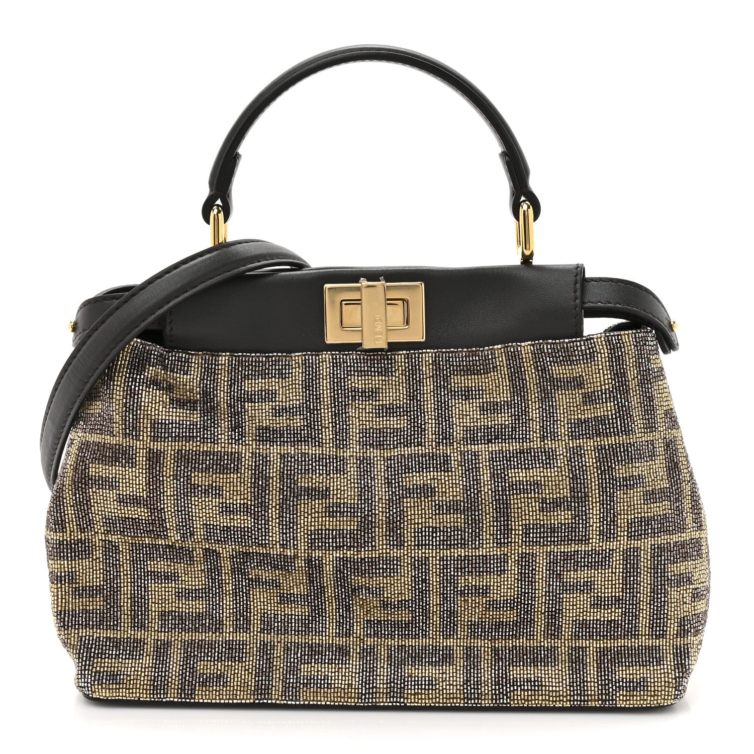 Fendi Vitello King Beaded Zucca Mini Peekaboo Iconic Satchel Mogano Panna Ebano 1 of 11