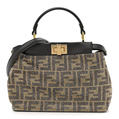 Fendi Vitello King Beaded Zucca Mini Peekaboo Iconic Satchel Mogano Panna Ebano 1 of 11