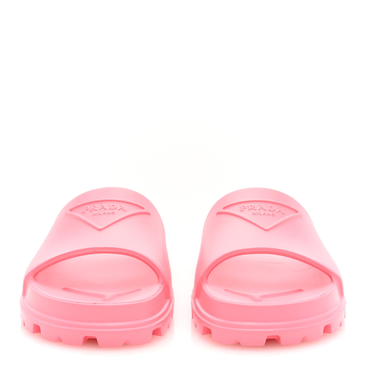 Prada EVA Rubber Triangle Logo Embossed Womens Lug Sole 20mm Slide Sandals 37 Begonia 3 of 8