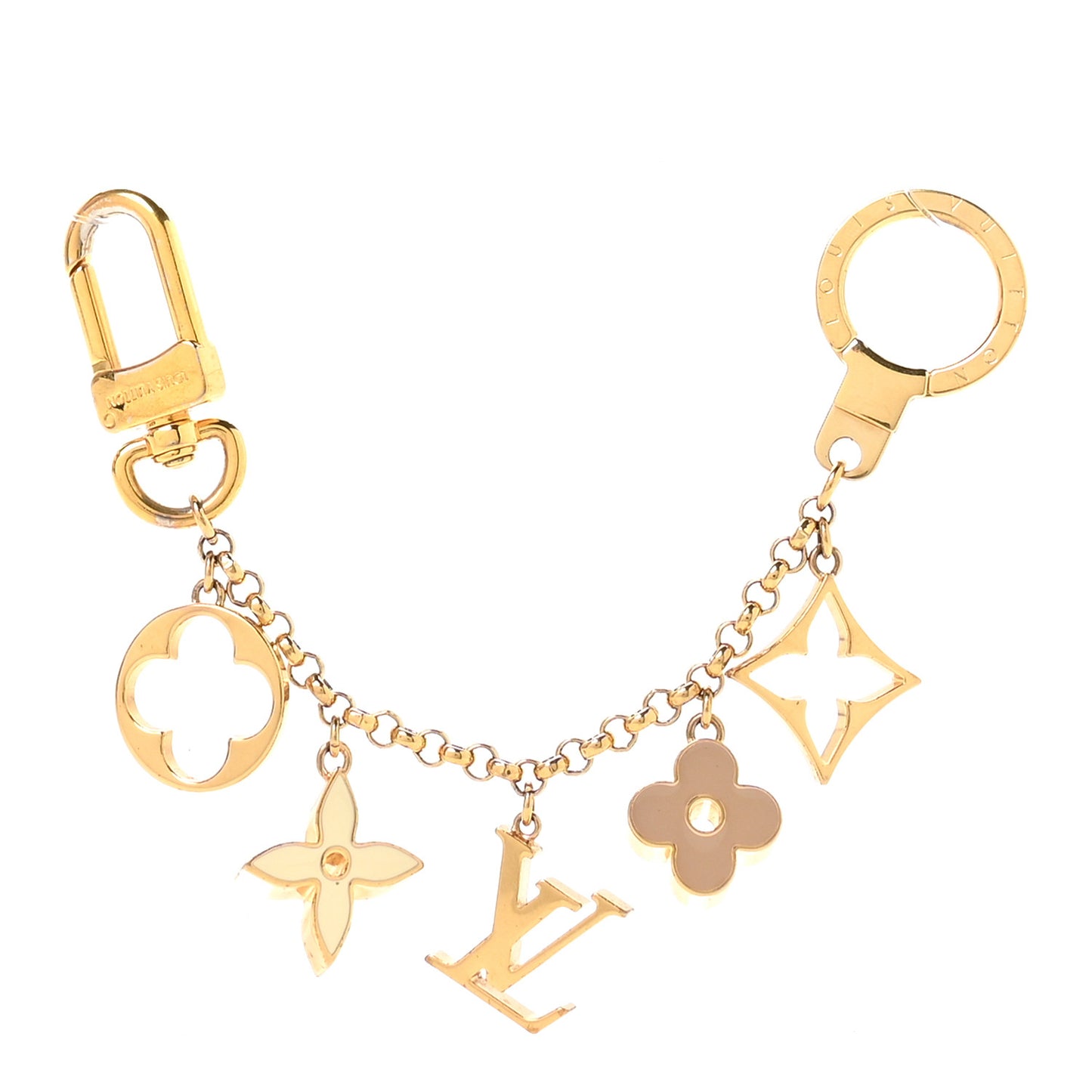 Brass Enamel Fleur De Monogram Bag Charm Chain Gold