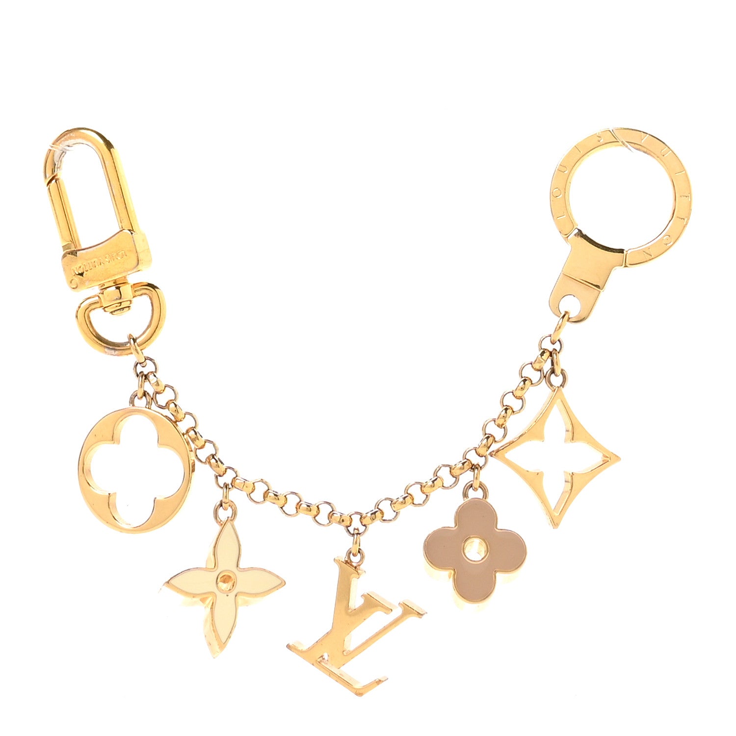Louis Vuitton Brass Enamel Fleur De Monogram Bag Charm Chain Gold 1 of 3