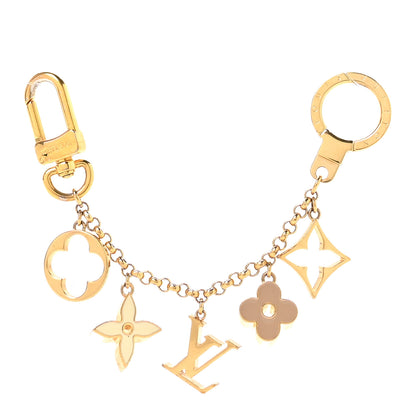 Louis Vuitton Brass Enamel Fleur De Monogram Bag Charm Chain Gold 1 of 3