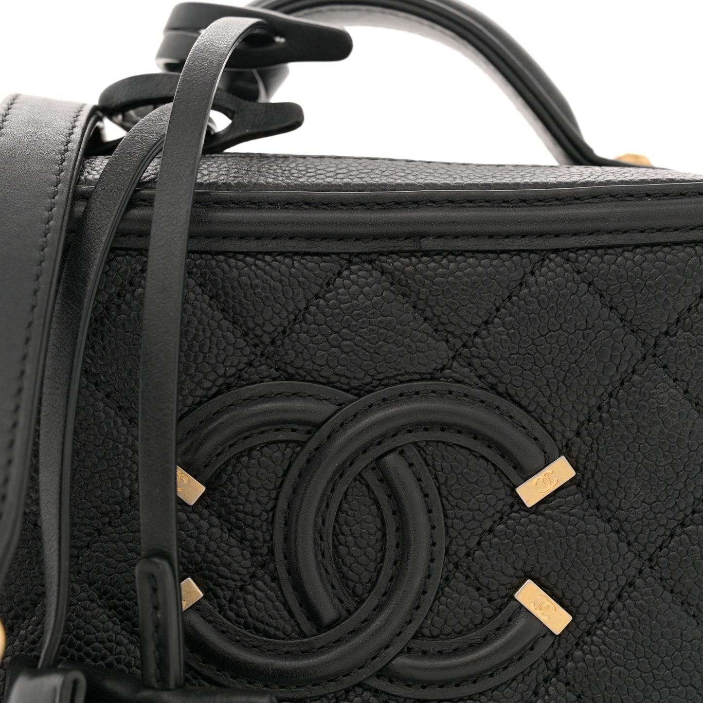 Caviar Quilted Small CC Filigree Vanity Case Black