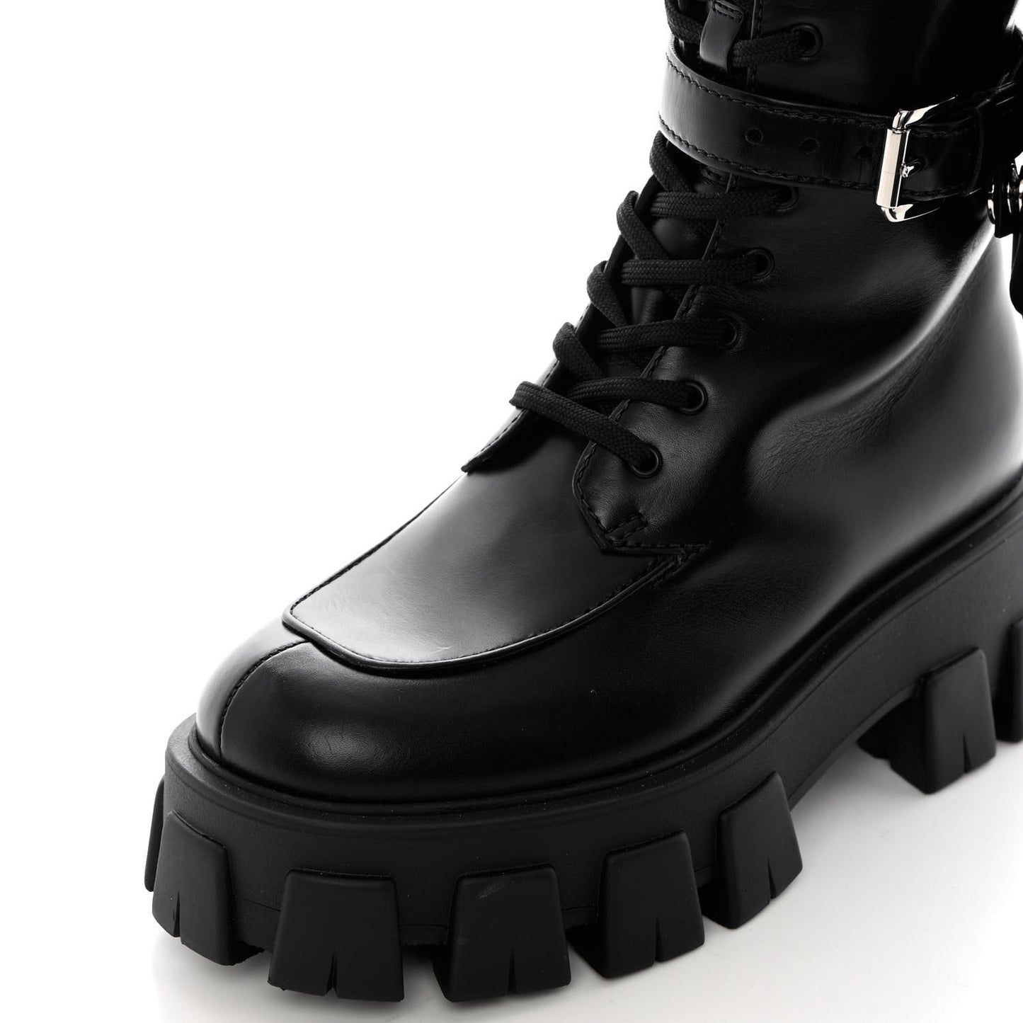 Vitello Lux Nylon Metal Triangle Logo Monolith Pouch Pocket 55mm Tall Combat Boots 35.5 Black