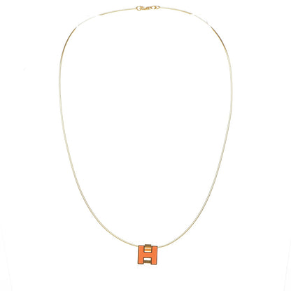 Hermes Gold Lacquered Cage d'H Pendant Necklace Orange 3 of 8