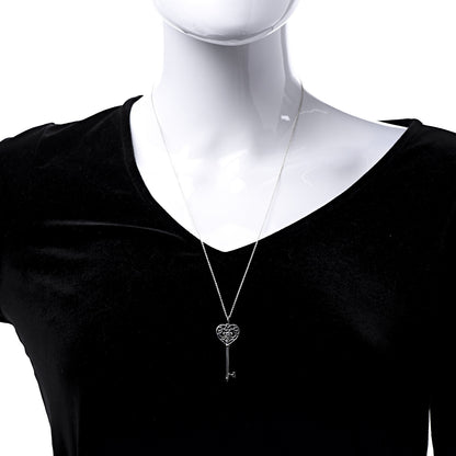 Tiffany Sterling Silver Blue Sapphire Enchant Heart Key Pendant Necklace 2 of 7