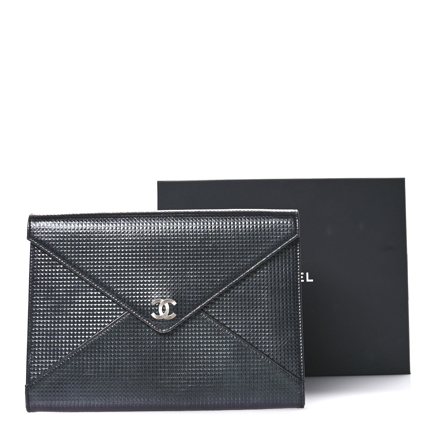 Chanel Metallic Lambskin Embossed Envelope Clutch Black 10 of 10
