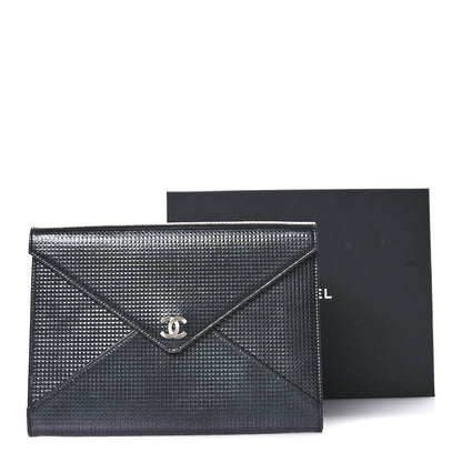 Chanel Metallic Lambskin Embossed Envelope Clutch Black 10 of 10