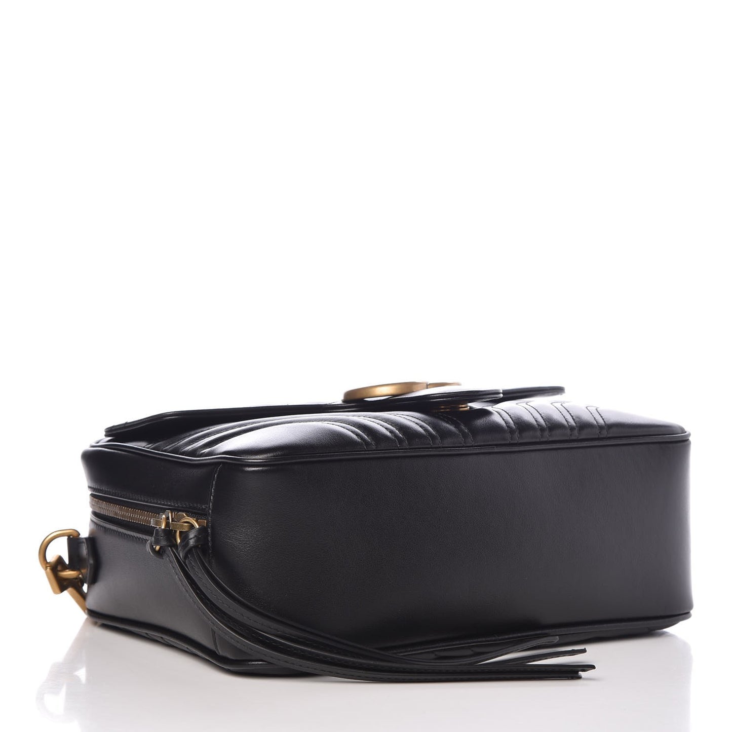 Calfskin Matelasse Sylvie Web Small GG Marmont Top Handle Shoulder Bag Black