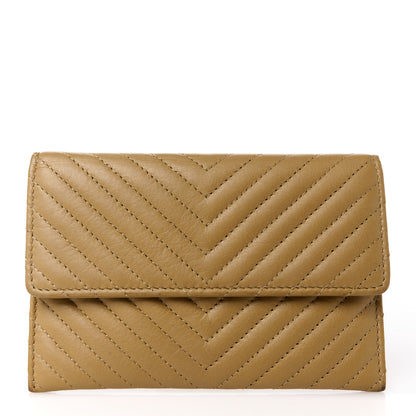 Chanel Aged Calfskin Chevron Quilted Flap Card Holder Beige 1 of 10