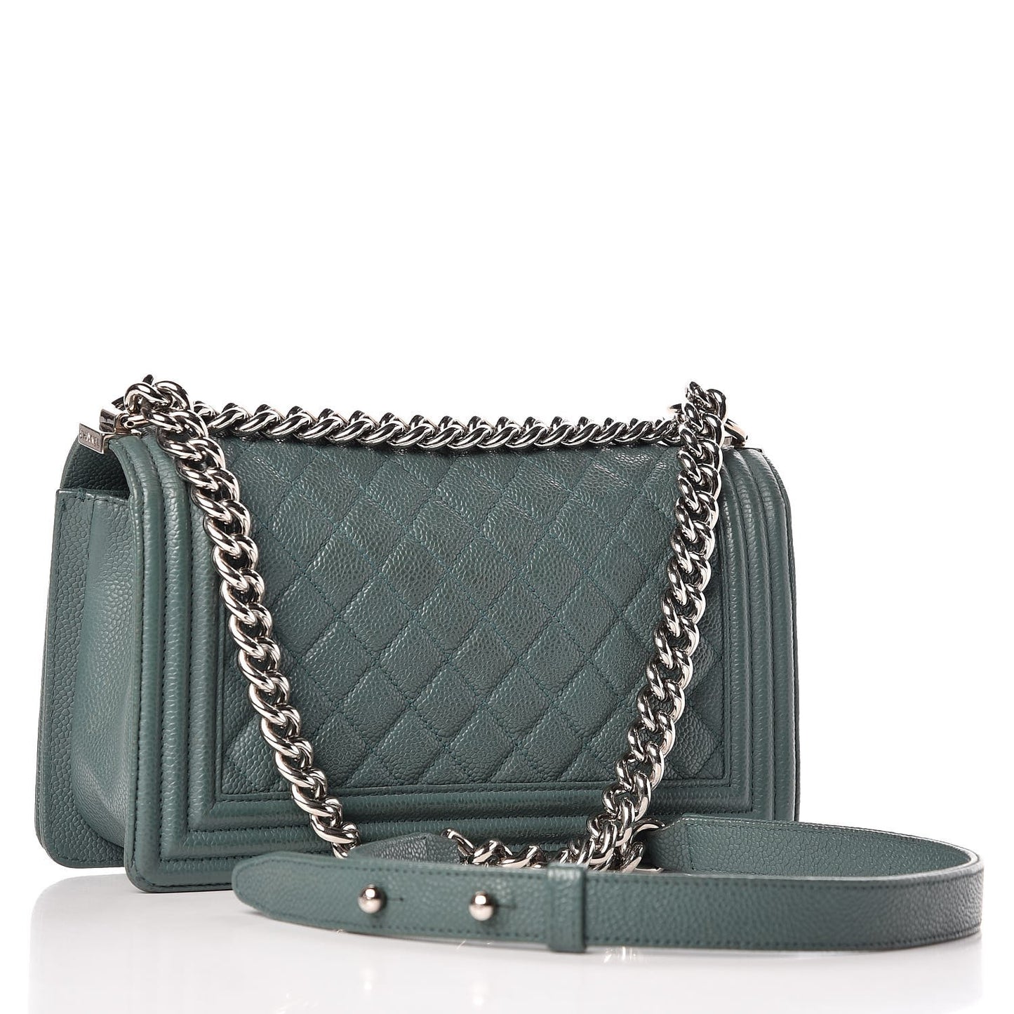 Caviar Quilted Medium Boy Flap Dark Green