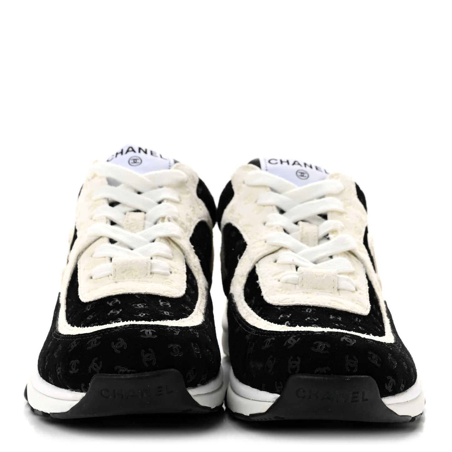 Nylon Suede Calfskin Printed CC Sneakers 38 White Black