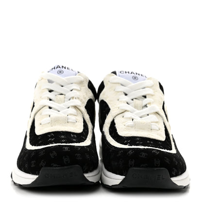 Chanel Nylon Suede Calfskin Printed CC Sneakers 38 White Black 3 of 9