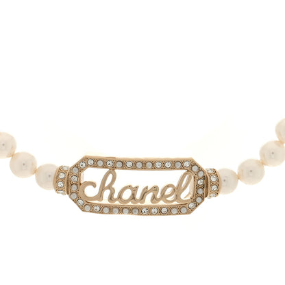 Chanel Pearl Crystal Logo Choker Gold Pearly White 4 of 5