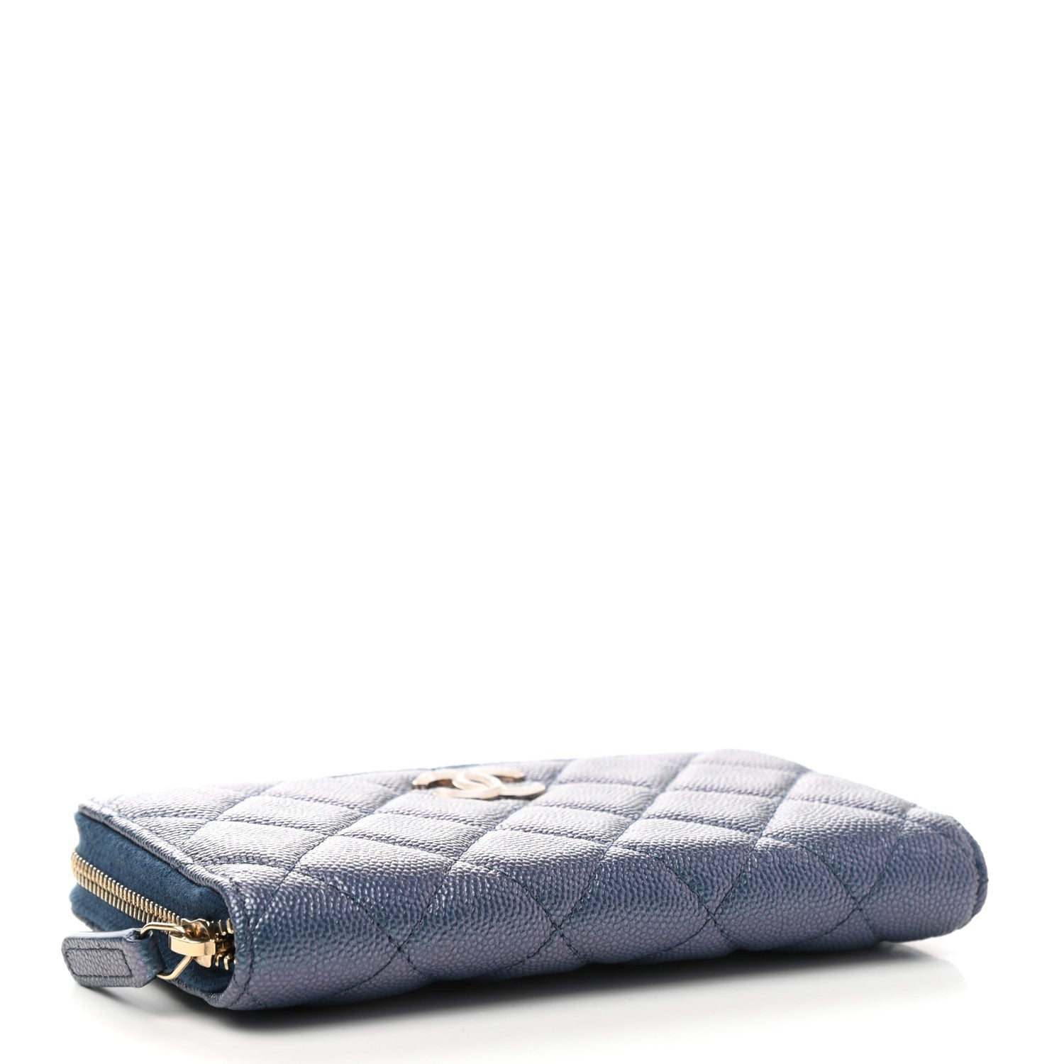 Chanel Iridescent Caviar Quilted Medium Zip Around Wallet Dark Blue 4 of 9