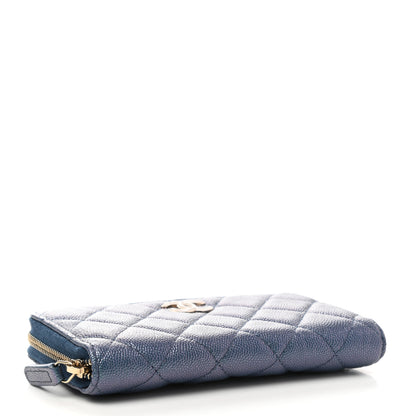 Chanel Iridescent Caviar Quilted Medium Zip Around Wallet Dark Blue 4 of 9