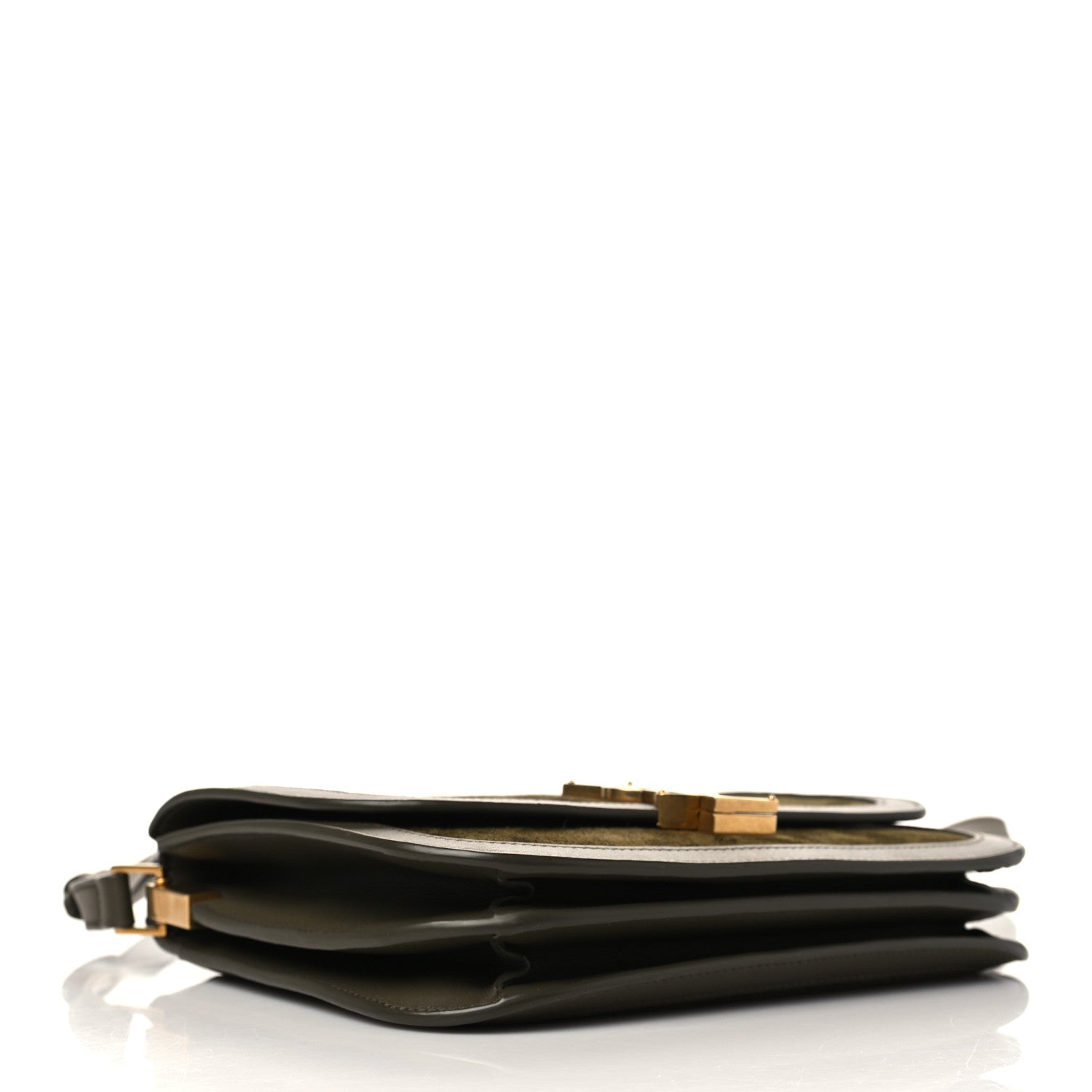 Saint Laurent Suede Smooth Calfskin Monogram Medium Solferino Soft Satchel Olive 4 of 7