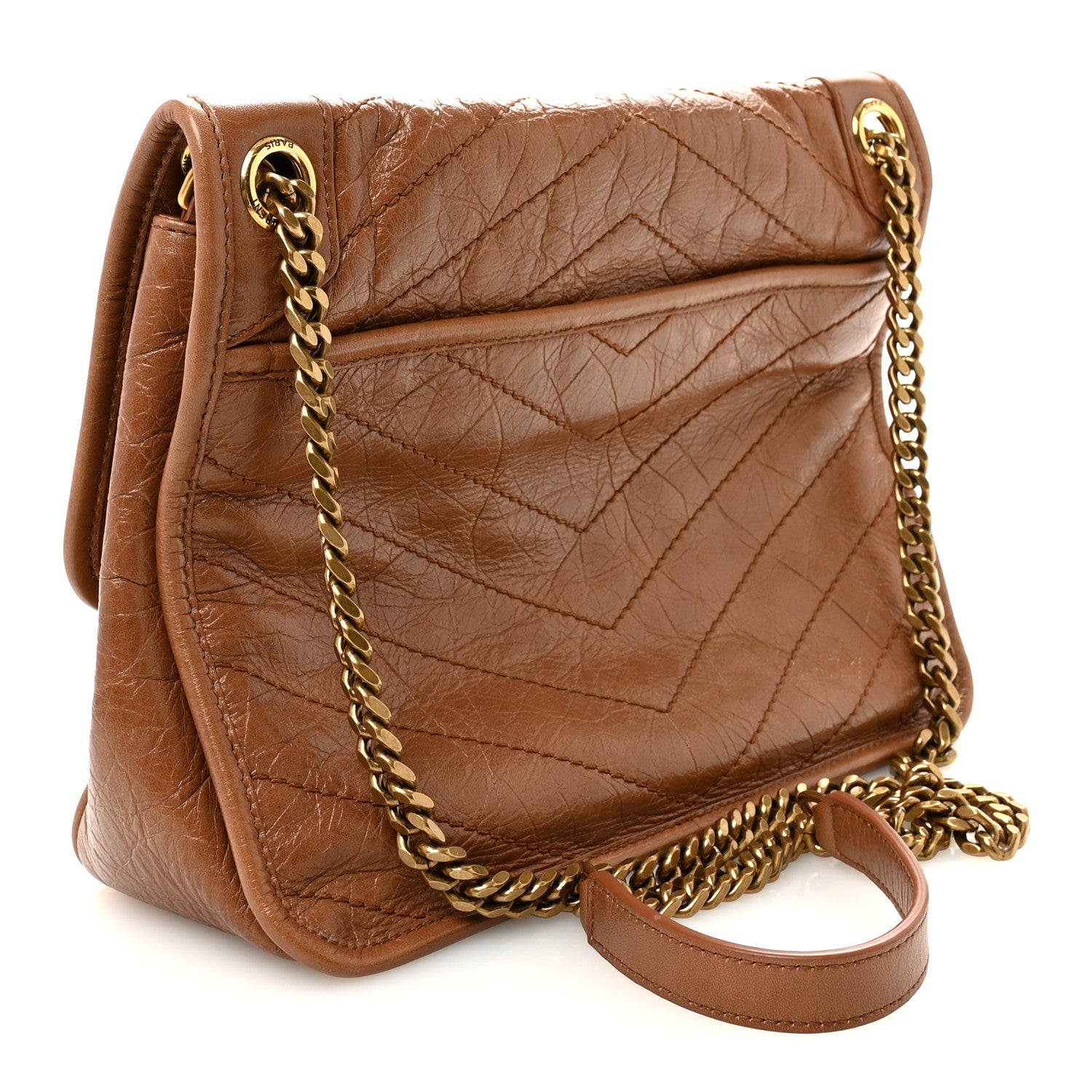 Saint Laurent Crinkled Calfskin Matelasse Monogram Medium Niki Chain Satchel Caramel 3 of 10