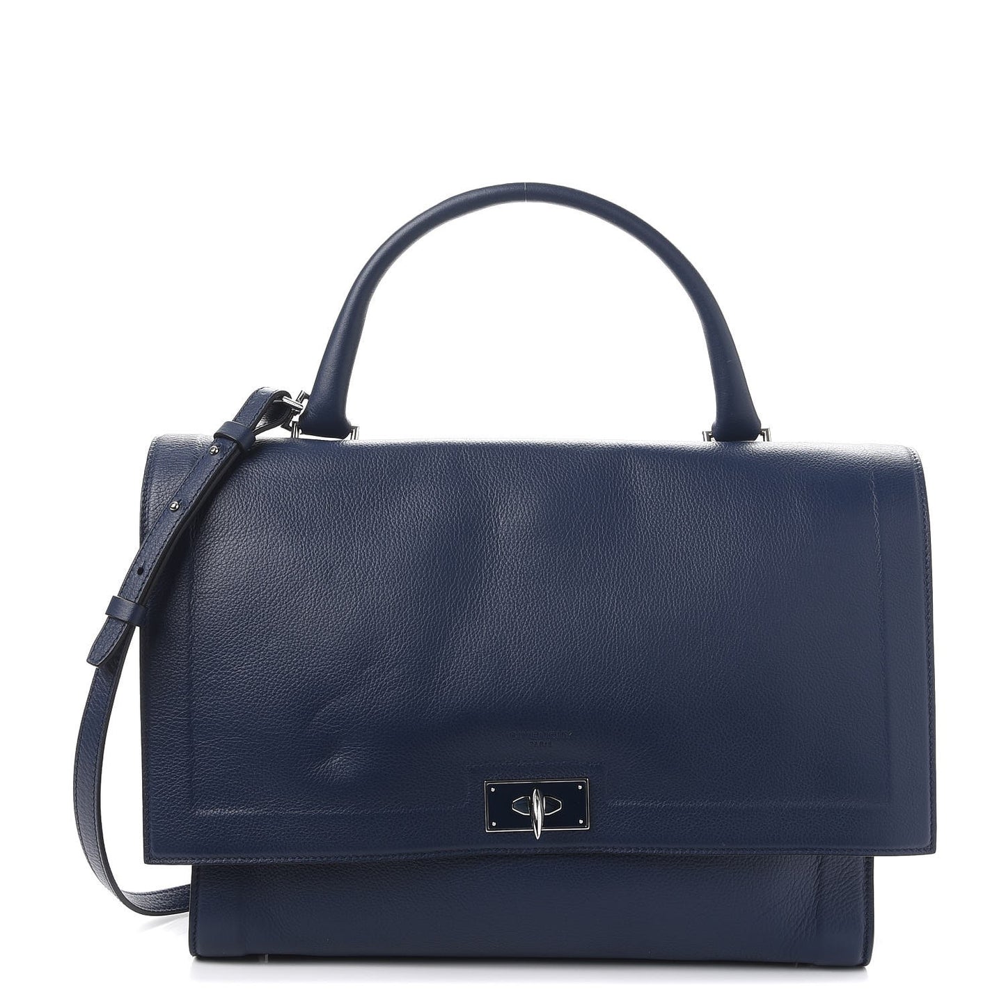 Grained Calfskin Medium Shark Lock Satchel Navy