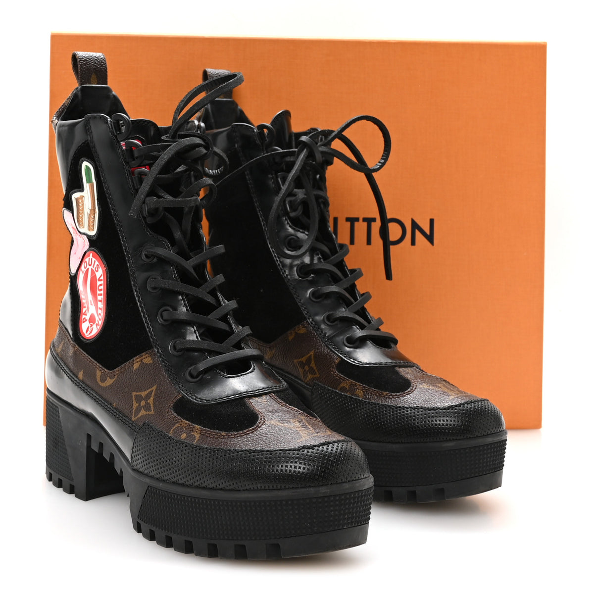 Louis Vuitton Suede Calfskin Monogram LV Black Heart Laureate Platform Desert Boots 37.5 Black 8 of 8