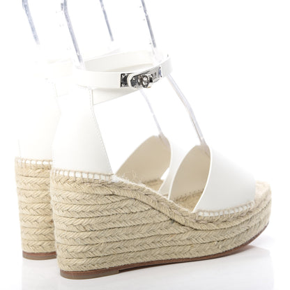 Hermes Calfskin Tivoli Espadrille Wedge Sandals 38 White 4 of 7