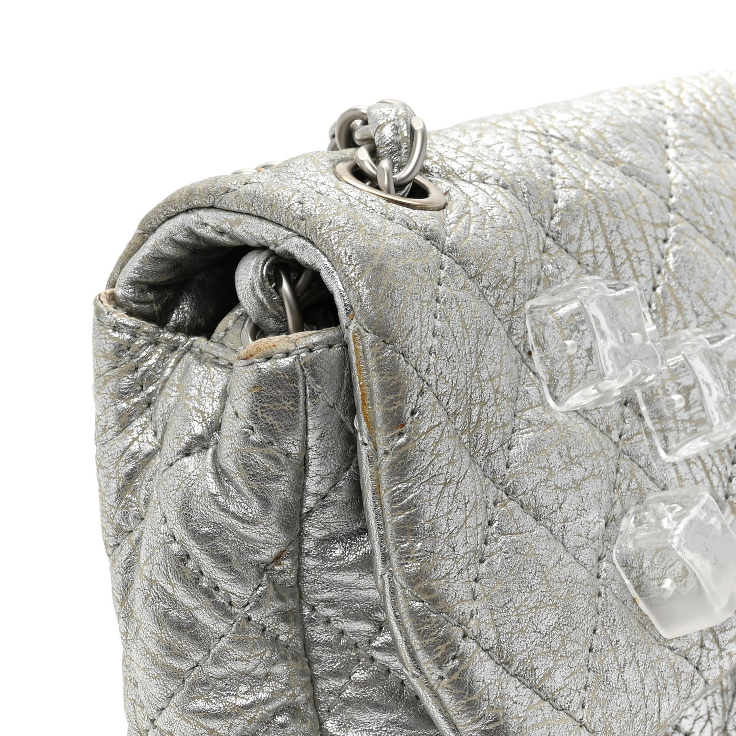Calfskin Ice Cube On the Rocks Medium Flap Silver