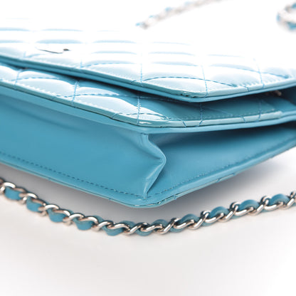 Chanel Patent Quilted Wallet On Chain WOC Turquoise Blue 5 of 11