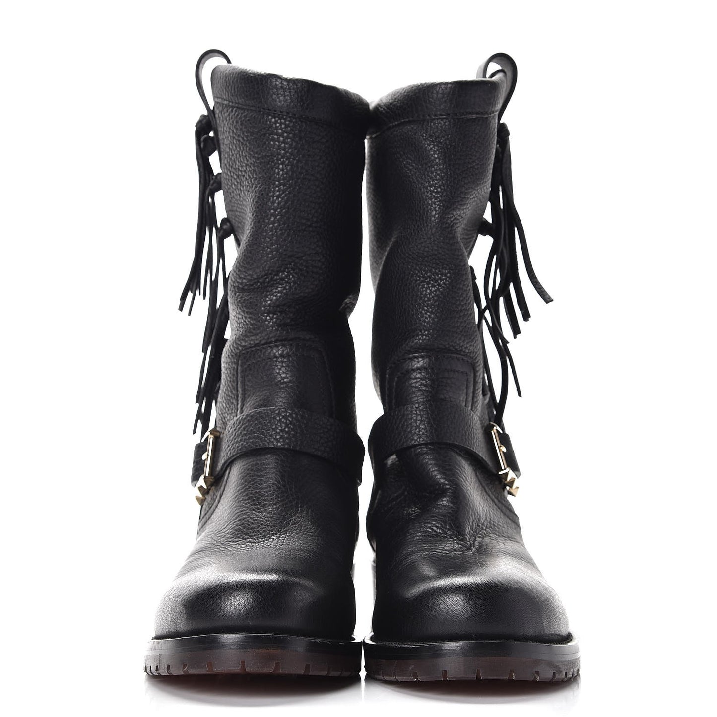 Calfskin Shearling Lined Fringe Boots 38 Black