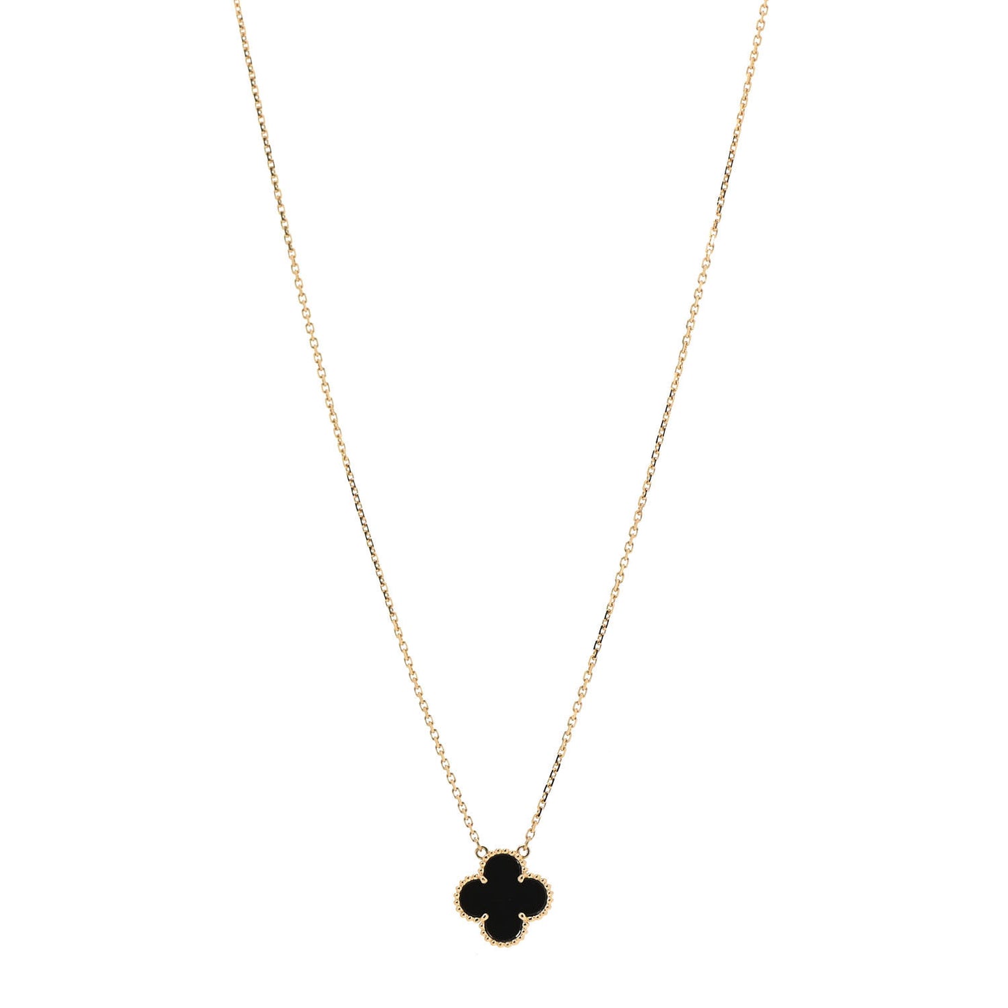 18K Yellow Gold Black Onyx Vintage Alhambra Pendant Necklace