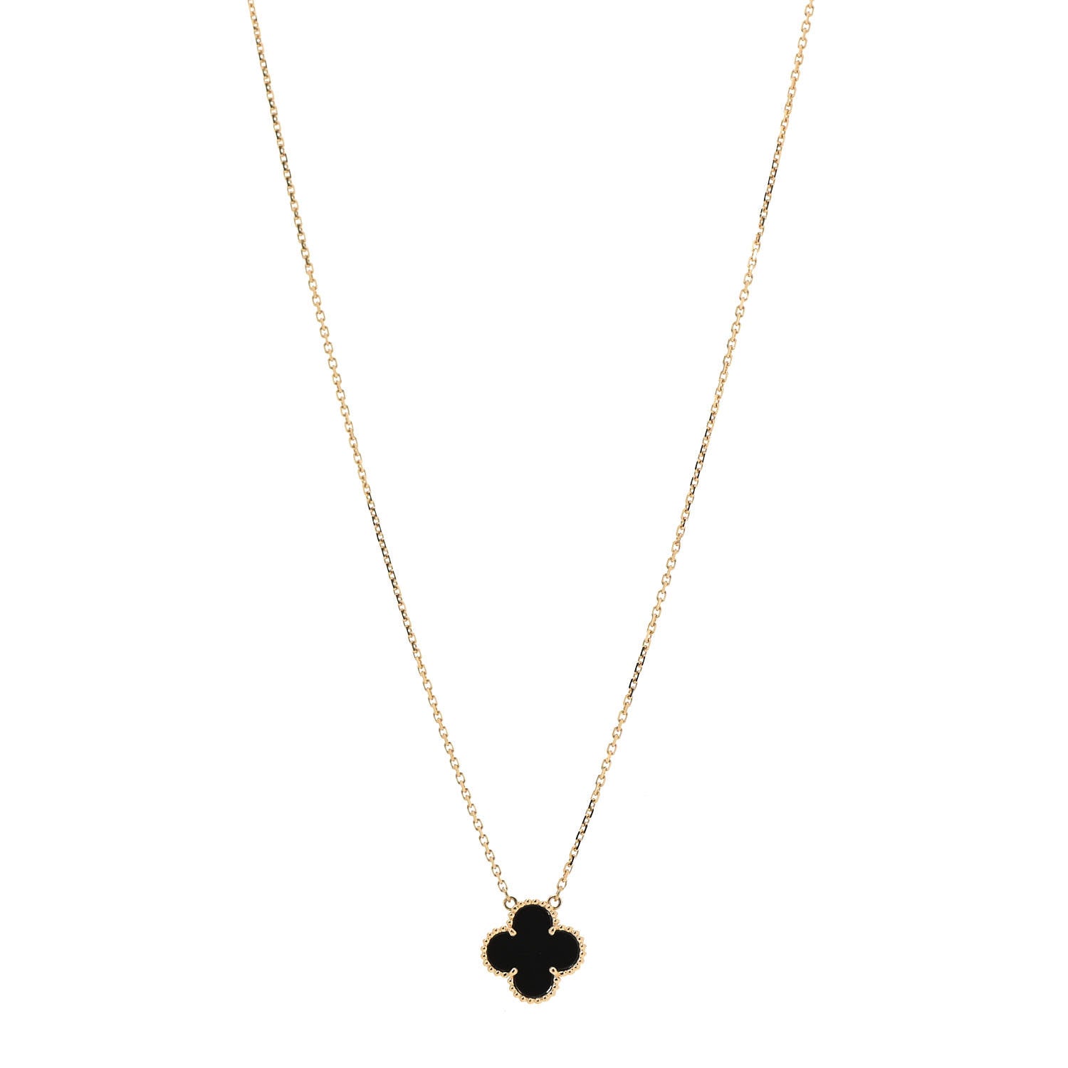 Van Cleef & Arpels 18K Yellow Gold Black Onyx Vintage Alhambra Pendant Necklace 1 of 7