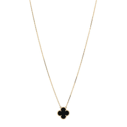 Van Cleef & Arpels 18K Yellow Gold Black Onyx Vintage Alhambra Pendant Necklace 1 of 7