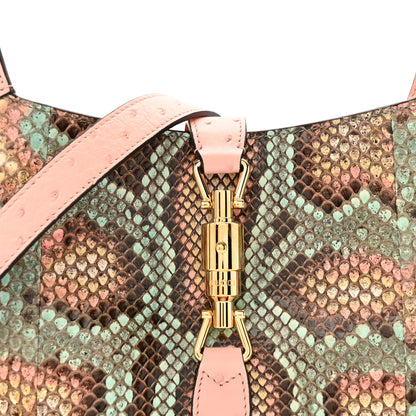Gucci Snakeskin Ostrich Calfskin Small Jackie 1961 Hobo Pink Multicolor 9 of 15