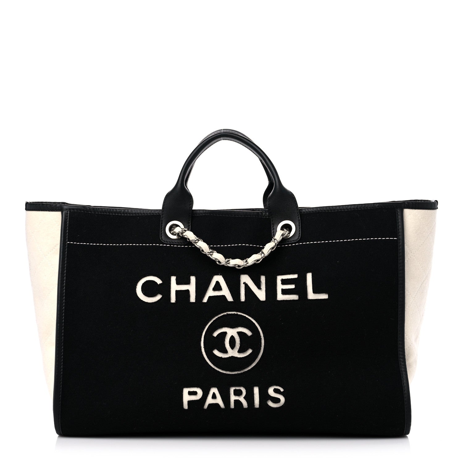 Chanel Wool Felt Calfskin Large Deauville Tote Black White 1 of 14