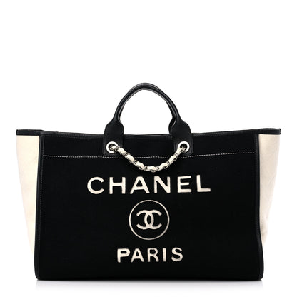 Chanel Wool Felt Calfskin Large Deauville Tote Black White 1 of 14