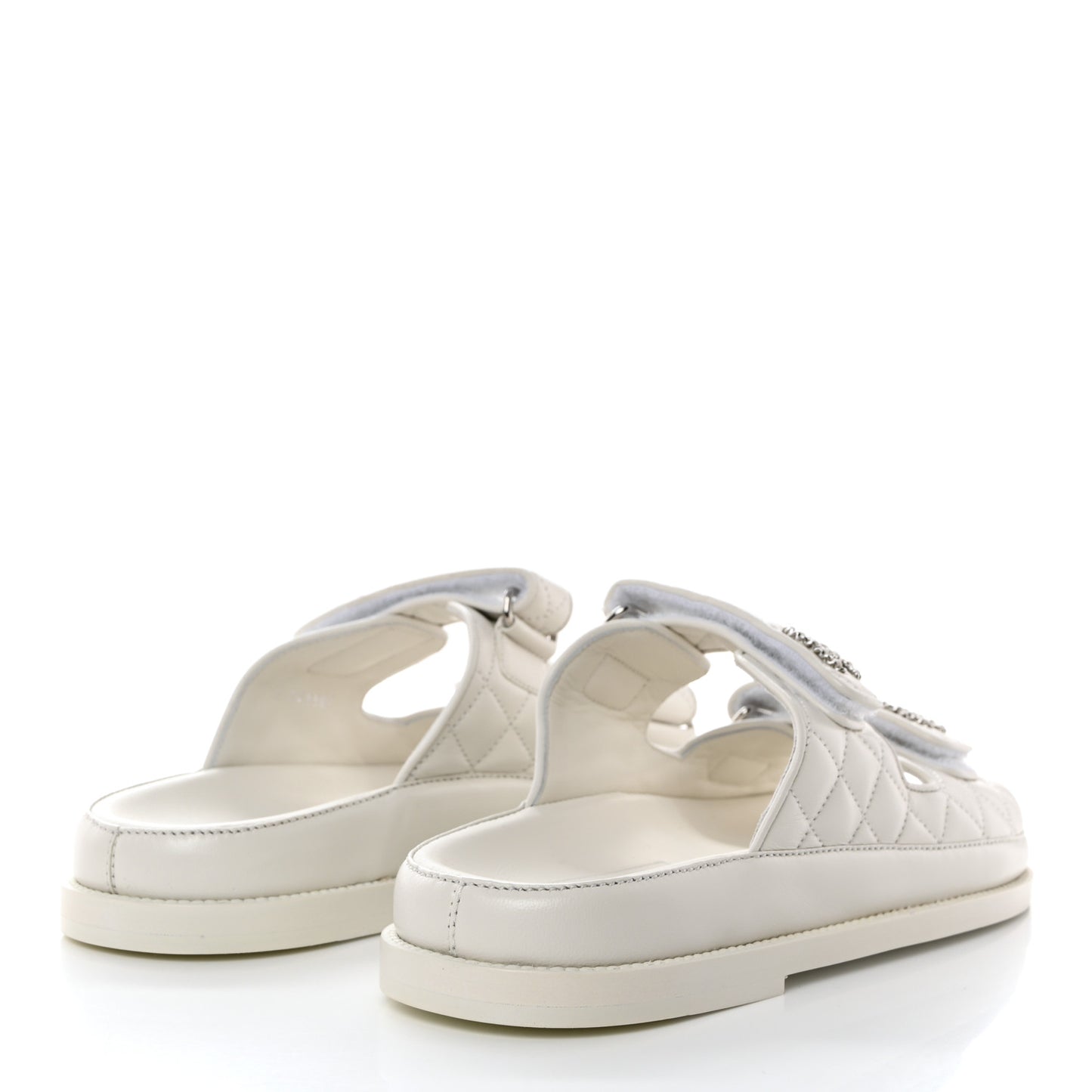Lambskin Quilted Velcro Dad Chain CC Slide Sandals 39 White
