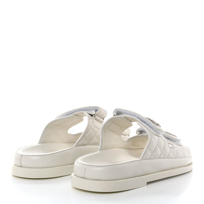 Chanel Lambskin Quilted Velcro Dad Chain CC Slide Sandals 39 White 4 of 9