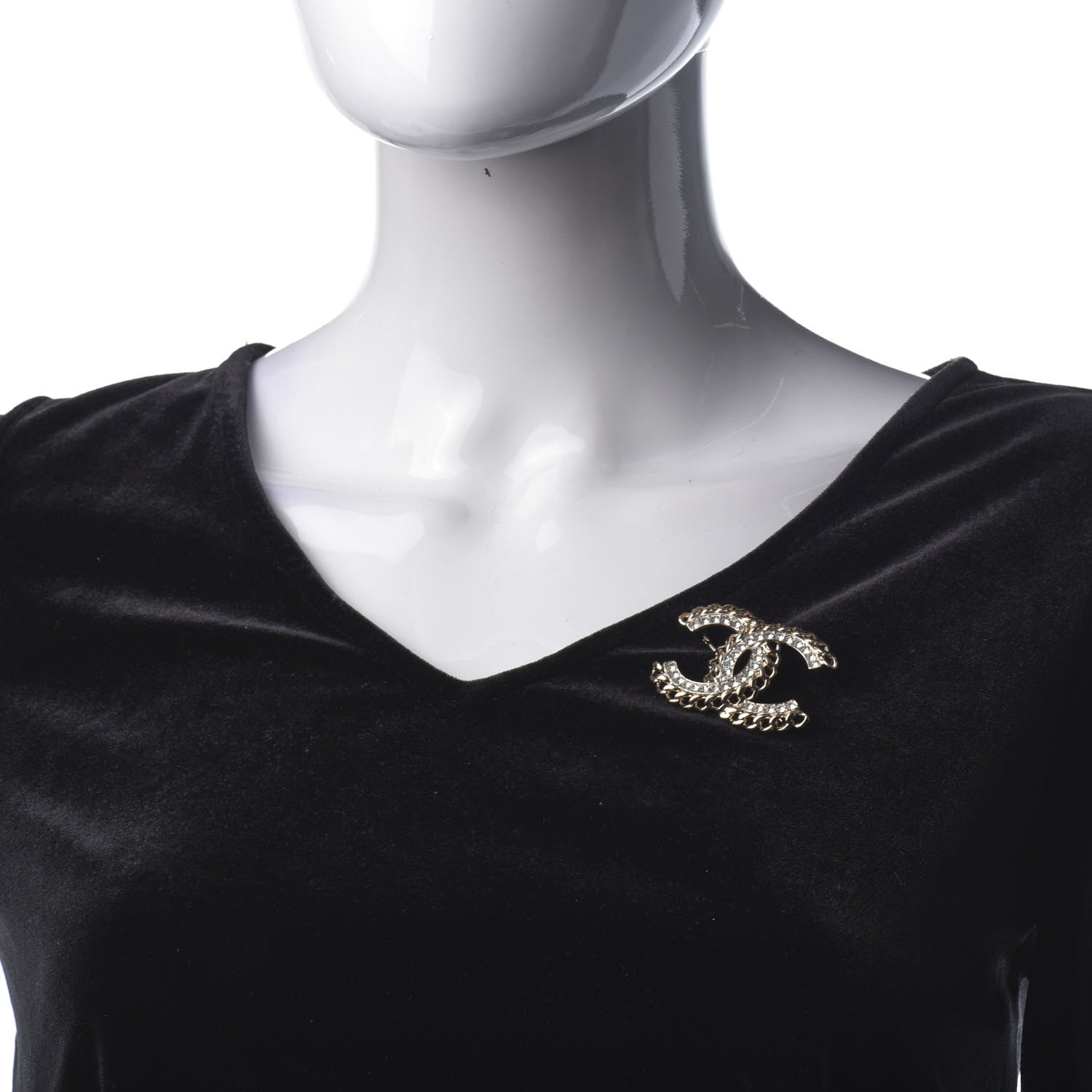 Chanel Crystal Chain CC Brooch Gold 2 of 4