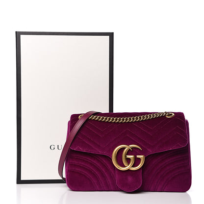 Gucci Velvet Matelasse Medium GG Marmont Shoulder Bag Fuchsia Violet Cyclamen 13 of 13