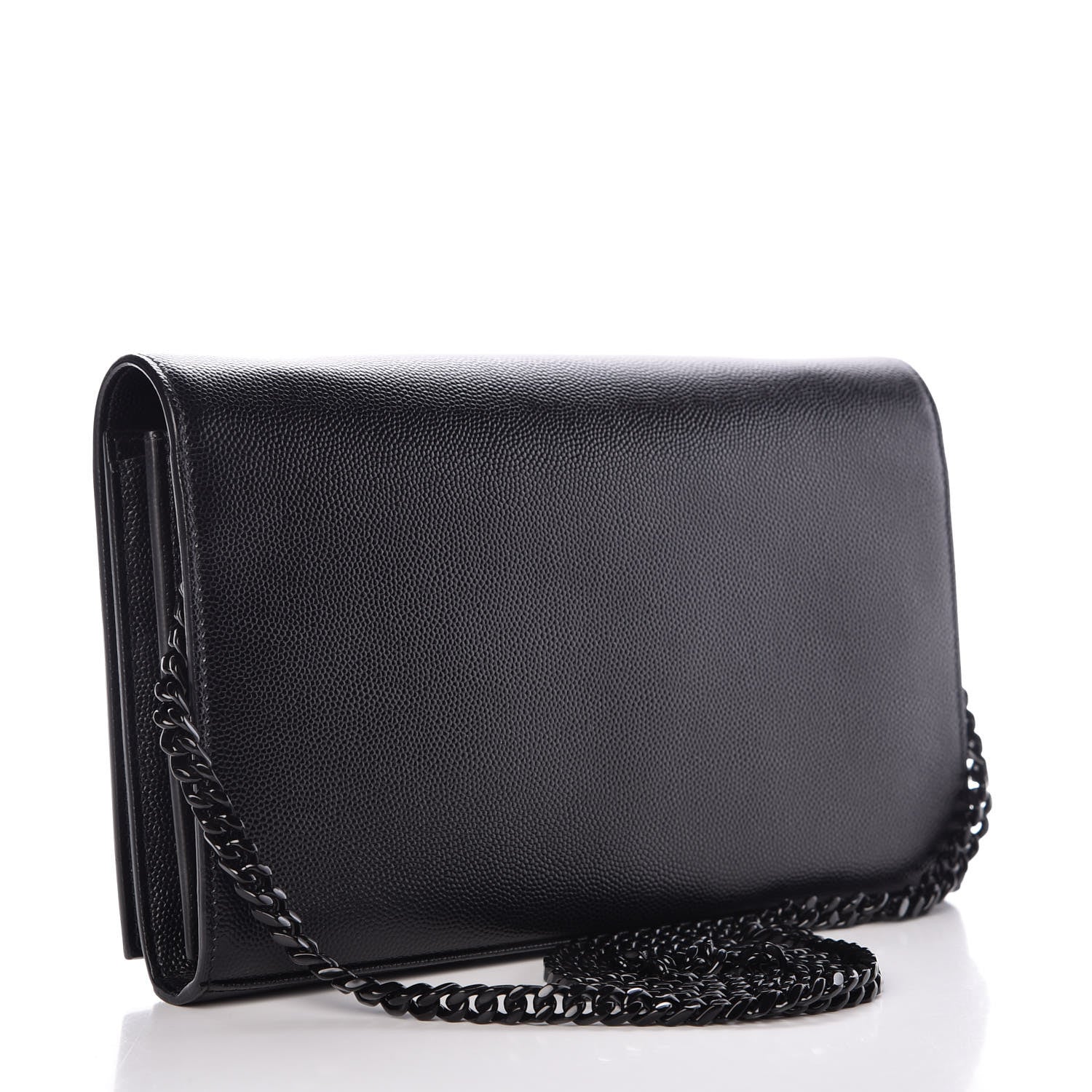 Saint Laurent Grain De Poudre Matelasse Chevron Monogram Chain Wallet Black 3 of 13