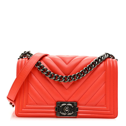 Chanel Calfskin Chevron Quilted Medium Boy Flap Red 1 of 9