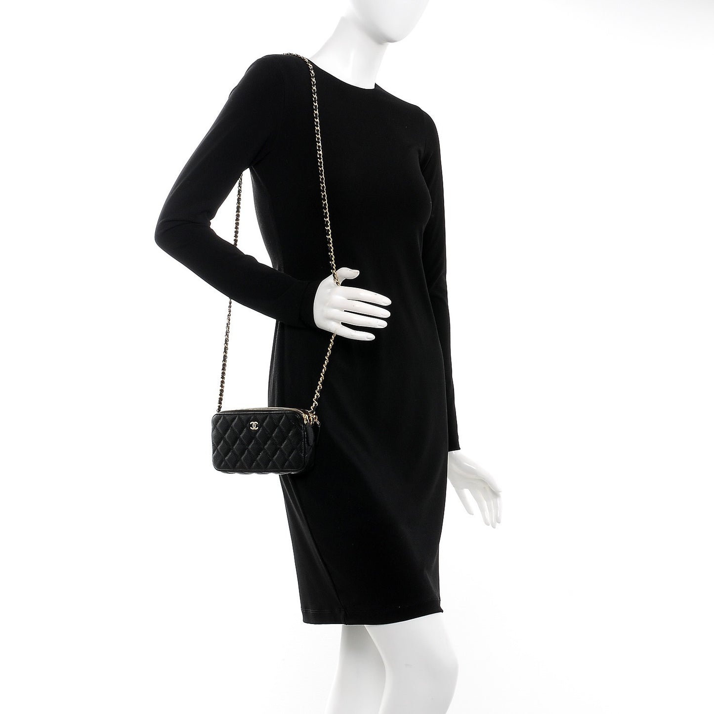 Caviar Quilted Small Clutch With Chain Black