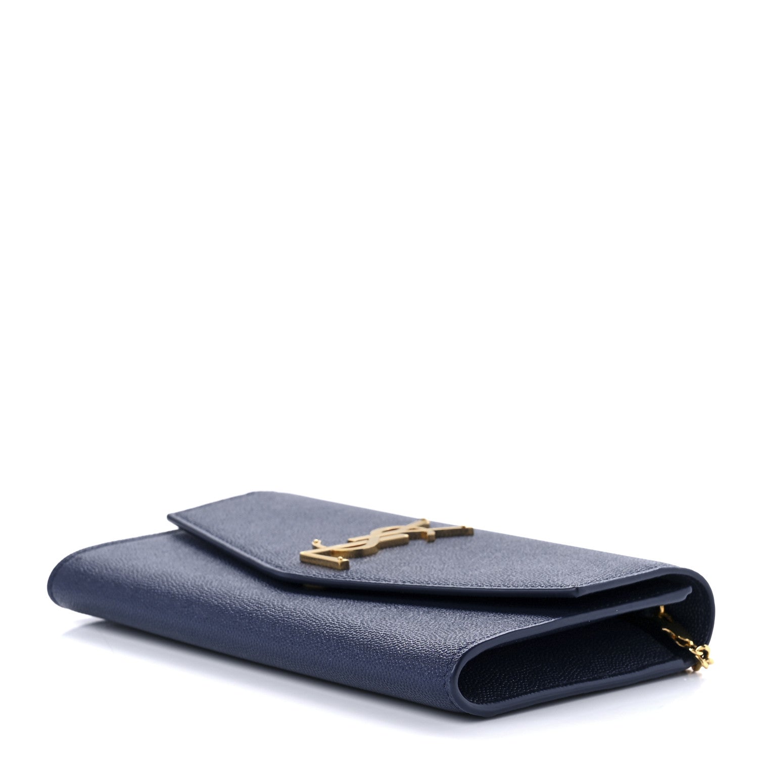 Saint Laurent Grain De Poudre Monogram Uptown Chain Wallet Blue Charron 13 of 15