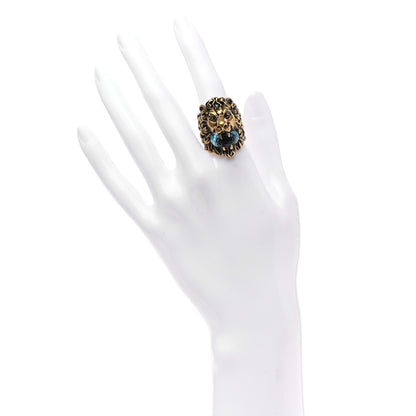 Gucci Metal Crystal Lion Head Ring 58 8.25 Aged Gold 2 of 5