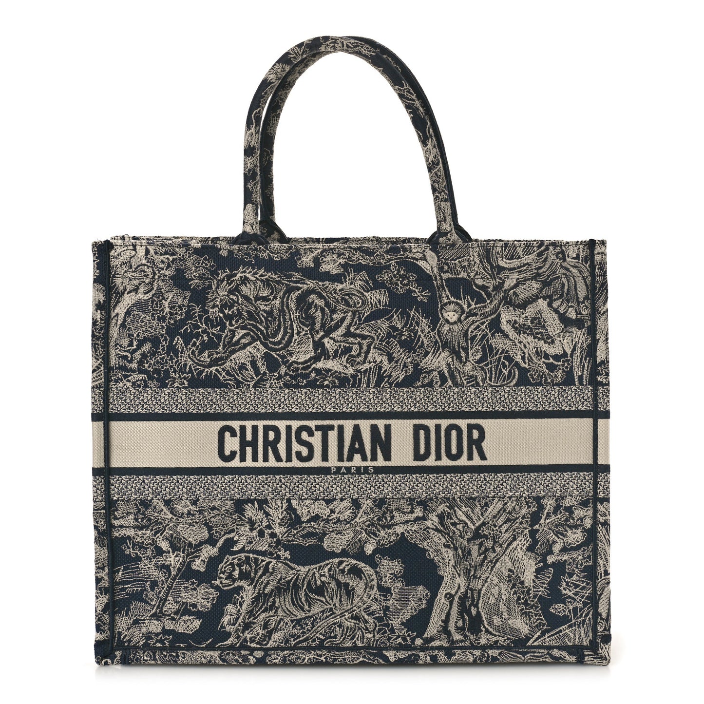 Canvas Embroidered Large Dioriviera Toile De Jouy Reverse Book Tote Blue