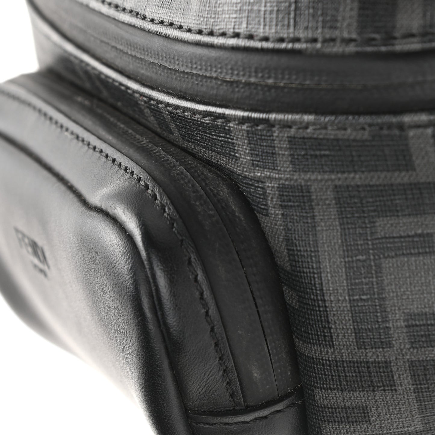 Glazed Fabric Vitello Century FF 1974 Pocket Belt Bag Black Rosso