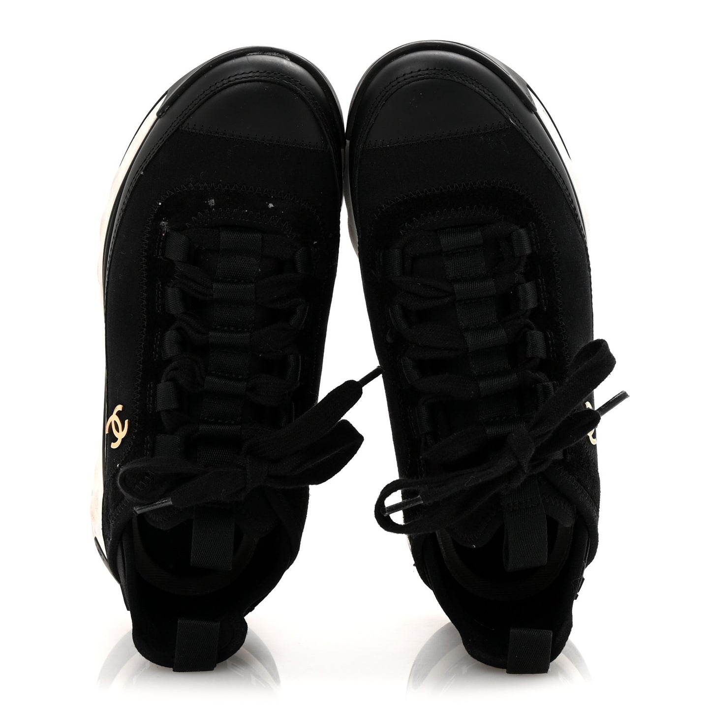 Velvet Calfskin Mixed Fibers CC Sneakers 36 Black