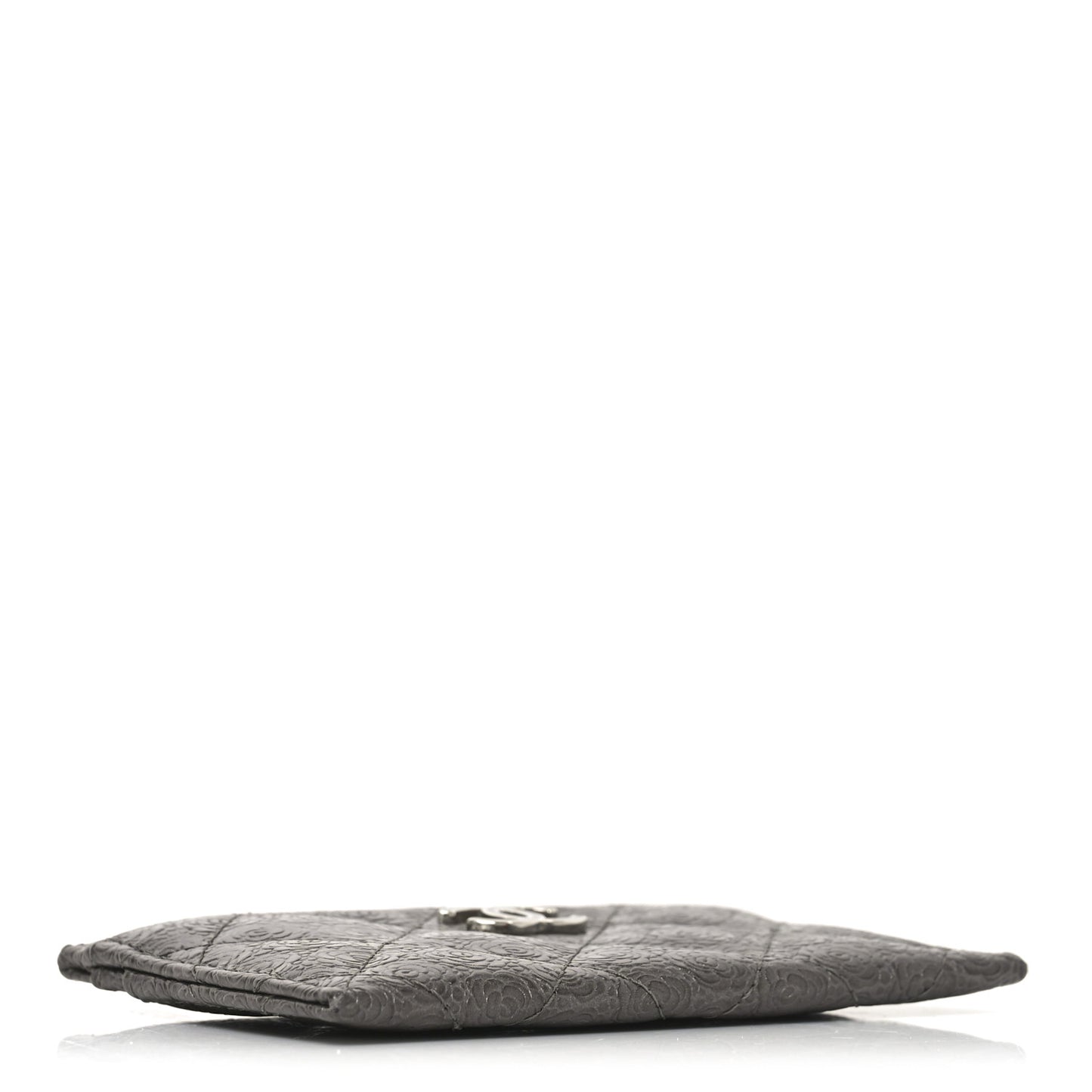 Calfskin Camellia Embossed Quilted Card Holder Grey